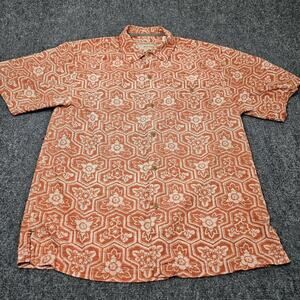 Tommy Bahama Shirt Large Silk Blend Orange Hawaiian Floral Original Button Down‎